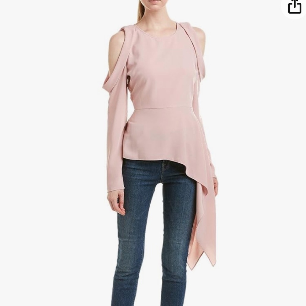 BCBGMAXAZRIA Este Cold-Shoulder Peplum Top, Sz L, NWT, long sleeve Rose Color